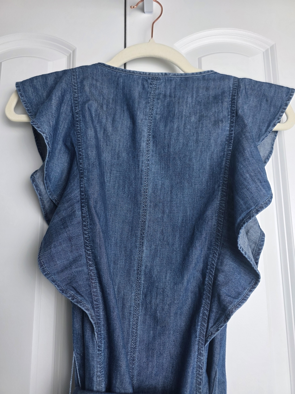 LOFT Ruffle Denim Midi Dress – Size 8 - 100% Cotton - Picture 11 of 16